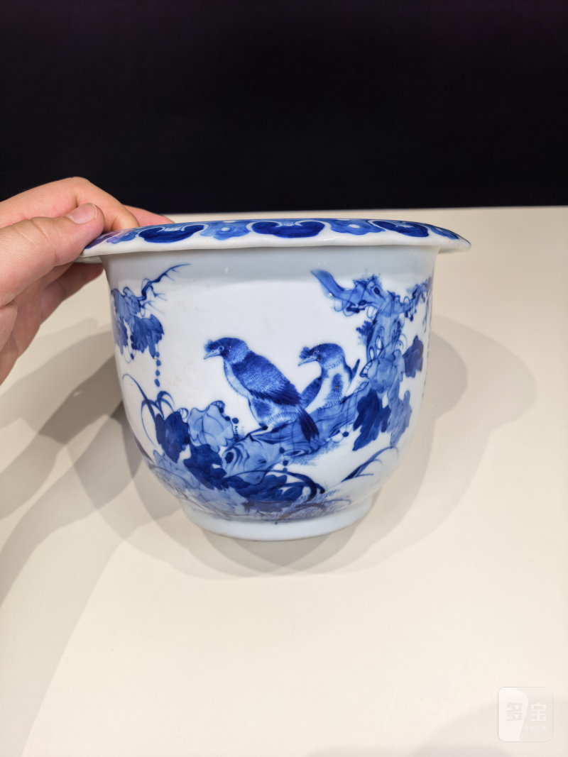 民国 王步风格青花花鸟纹花盆 - 图2